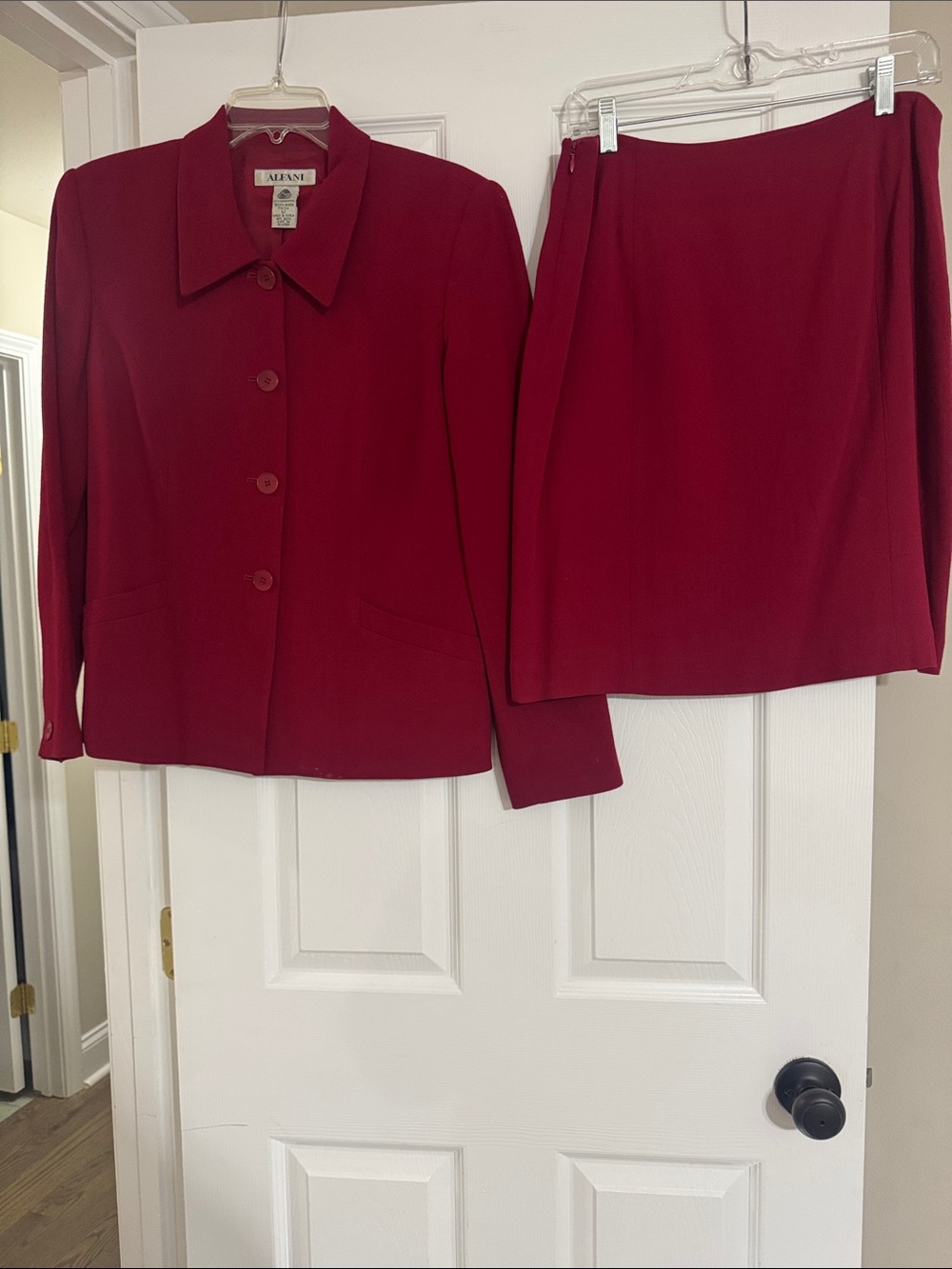 Alfani Women's Crimson Wool Button-Front Blazer with Matching Skirt